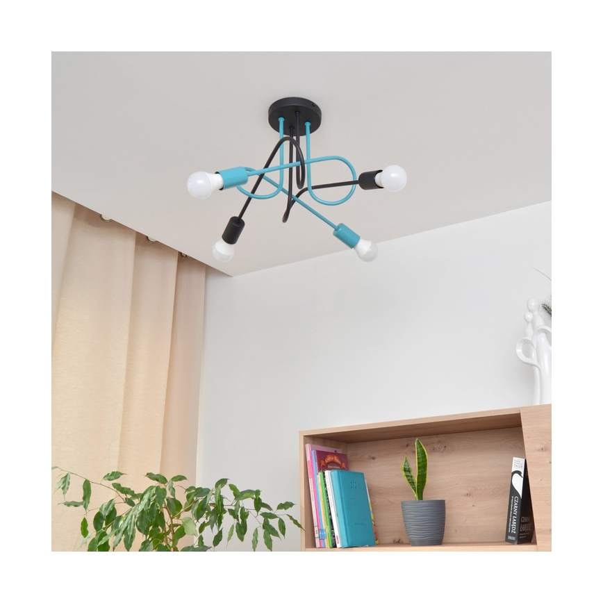 Plafonnier OXFORD 4xE27/15W/230V noir/turquoise