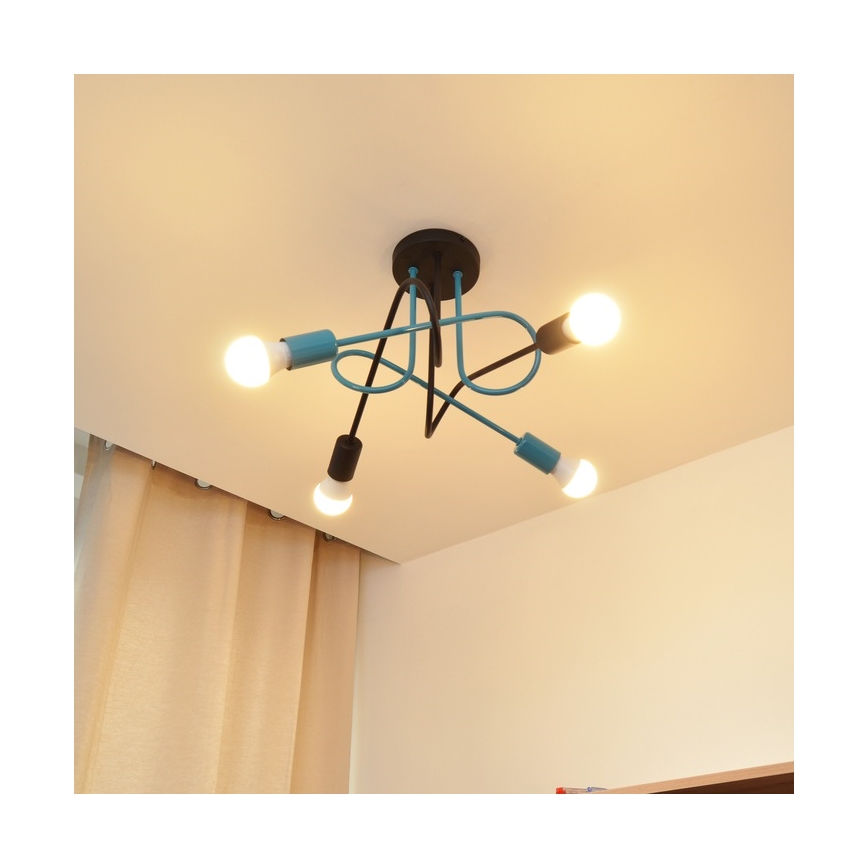 Plafonnier OXFORD 4xE27/15W/230V noir/turquoise