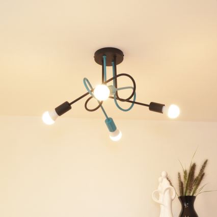 Plafonnier OXFORD 4xE27/15W/230V noir/turquoise