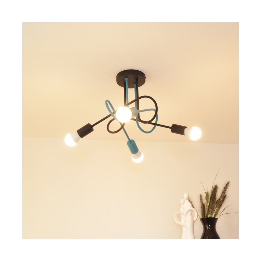 Plafonnier OXFORD 4xE27/15W/230V noir/turquoise
