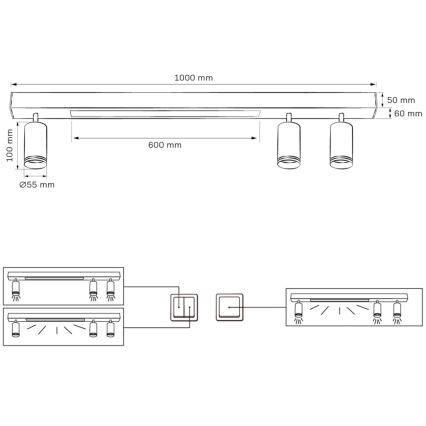 Plafonnier PARIS LED/24W/230V + 3xGU10/10W noir