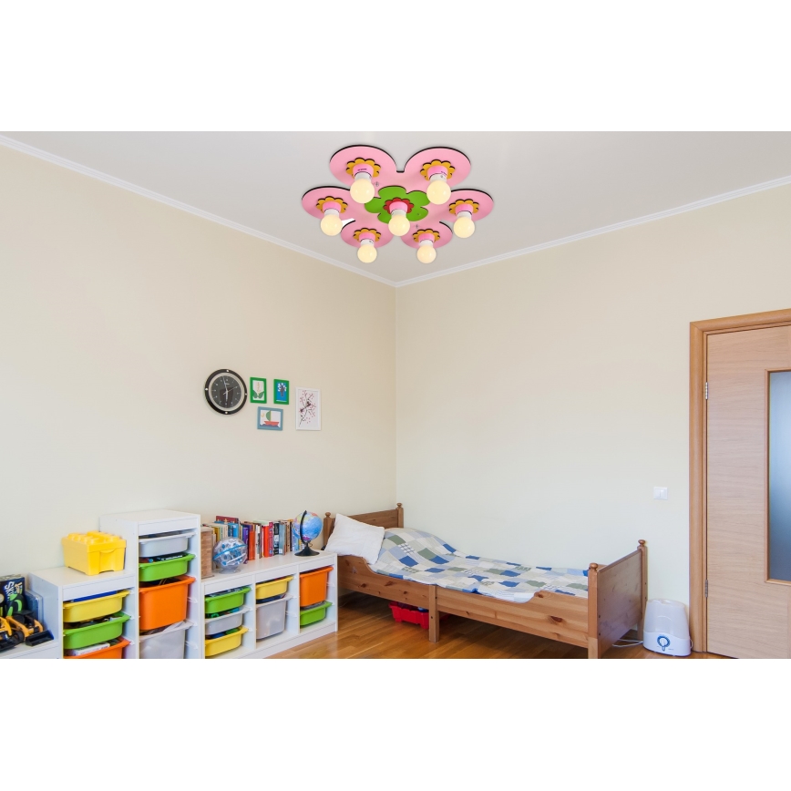 Plafonnier pour enfants LUCCA 7xE27/24W/230V rose