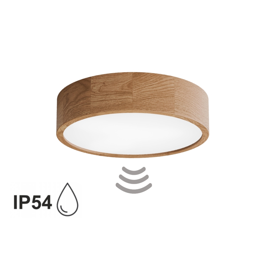 Plafonnier pour salle de bains CLEO avec détecteur, 3xE27/24W/230V, Ø 37,5 cm, IP54, chêne