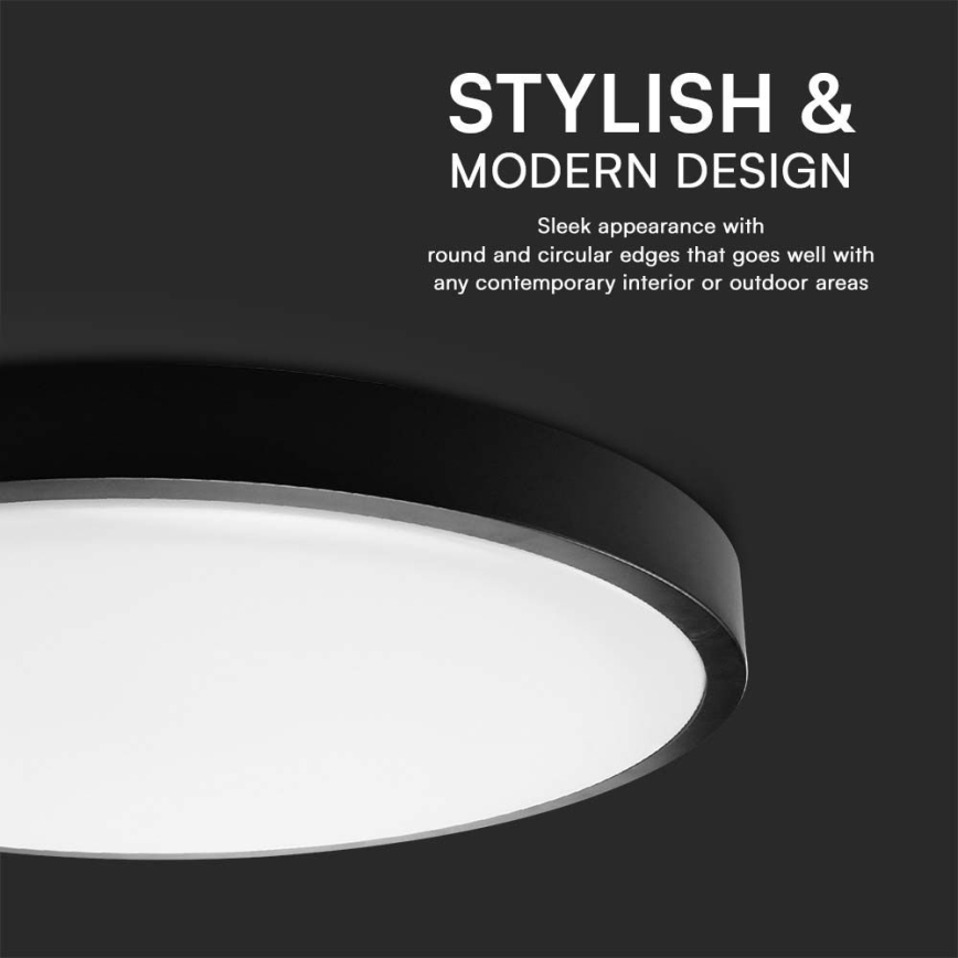 Plafonnier salle de bain LED/24W/230V 6500K IP44 d. 29,5 cm noir