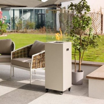 Planika - Caminetto a gas da esterno 142x36 cm 8kW bianco + coperchio di protezione