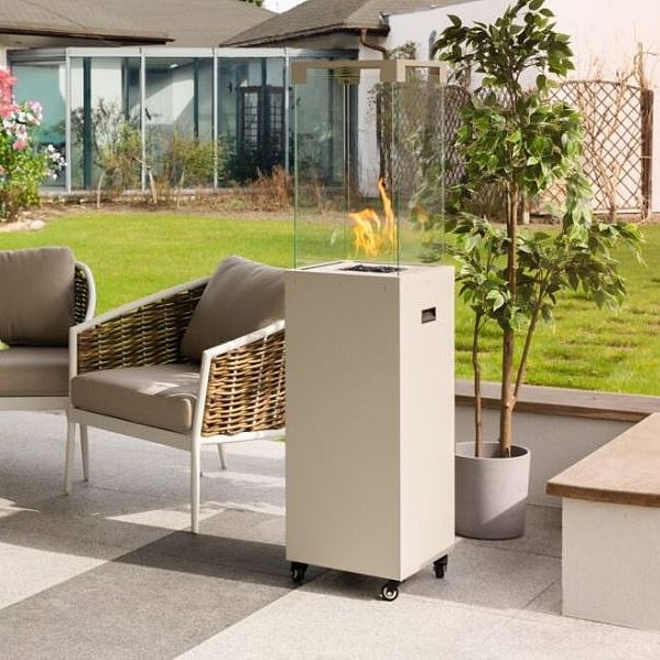 Planika - Caminetto a gas da esterno 142x36 cm 8kW bianco + coperchio di protezione