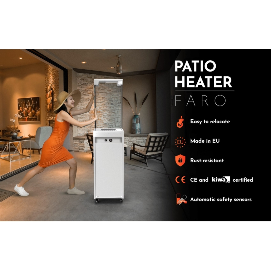 Planika - Caminetto a gas da esterno 142x36 cm 8kW bianco + coperchio di protezione