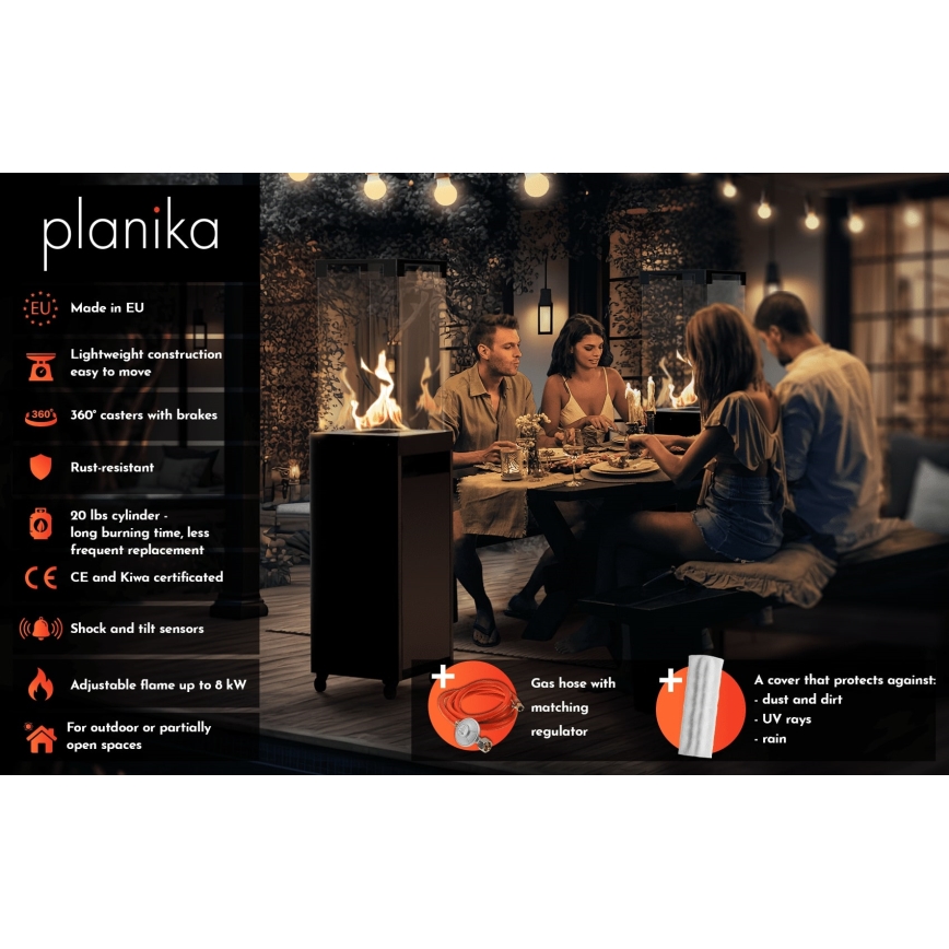 Planika - Caminetto a gas da esterno 142x36 cm 8kW bianco + coperchio di protezione