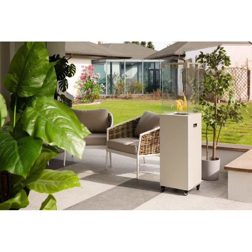 Planika - Caminetto a gas da esterno 142x36 cm 8kW bianco + coperchio di protezione