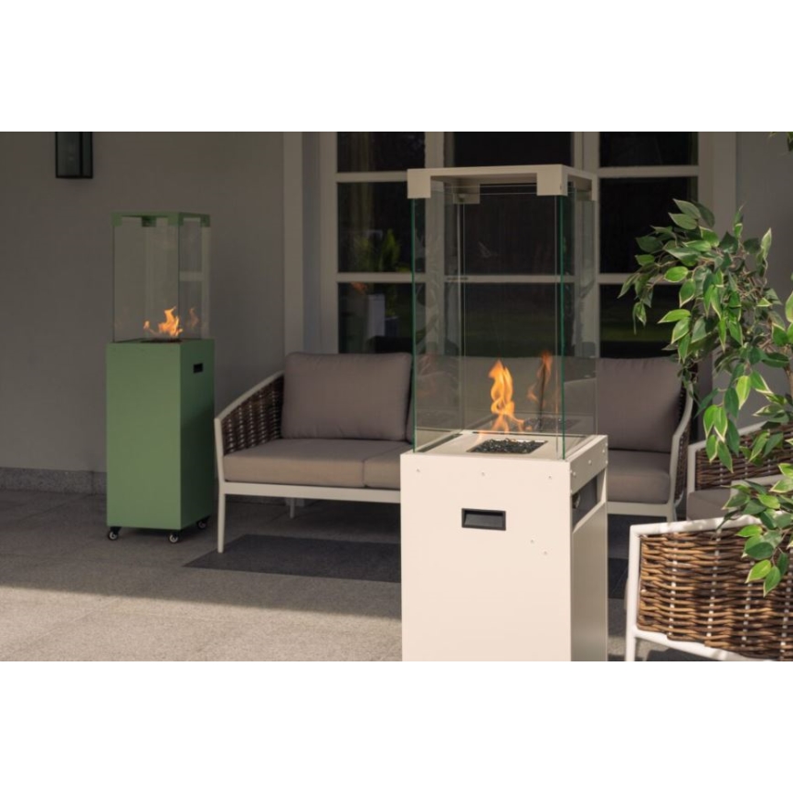 Planika - Caminetto a gas da esterno 142x36 cm 8kW bianco + coperchio di protezione
