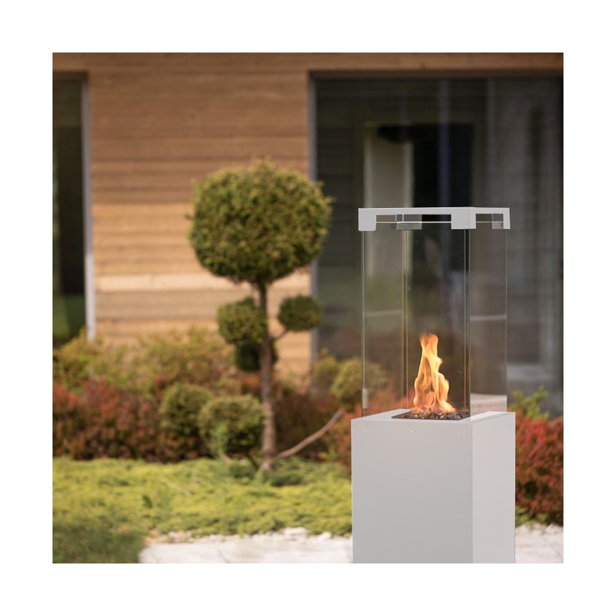 Planika - Caminetto a gas da esterno 142x36 cm 8kW bianco + coperchio di protezione