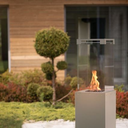 Planika - Caminetto a gas da esterno 142x36 cm 8kW grigio + copertura di protezione