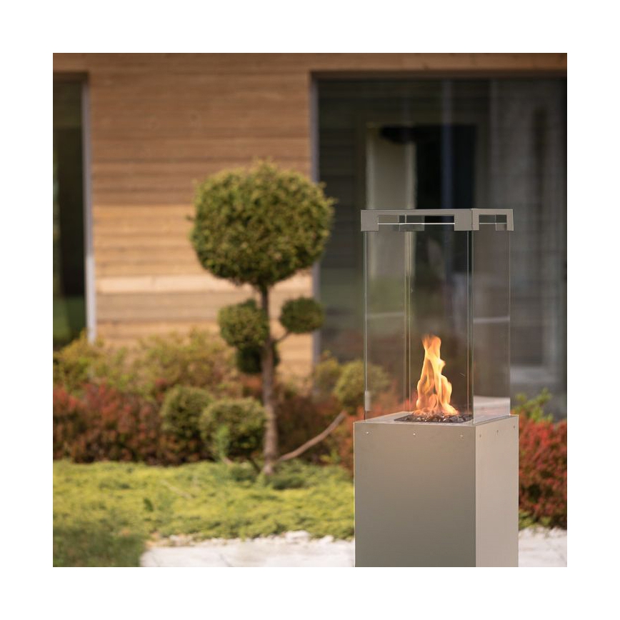 Planika - Caminetto a gas da esterno 142x36 cm 8kW grigio + copertura di protezione