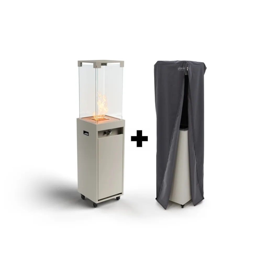 Planika - Caminetto a gas da esterno 142x36 cm 8kW grigio + copertura di protezione