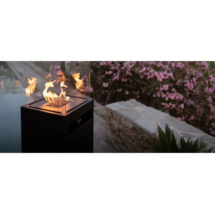 Planika Faro GAS - Caminetto a gas da esterno 142x36 cm 8kW nero + coperchio di protezione