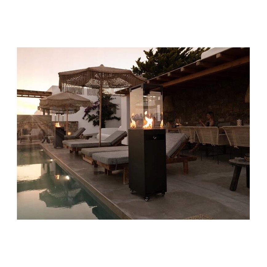 Planika Faro GAS - Caminetto a gas da esterno 142x36 cm 8kW nero + coperchio di protezione