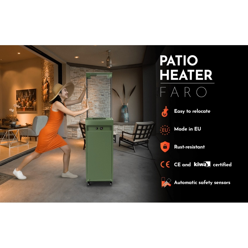 Planika - Caminetto a gas da esterno 142x36 cm 8kW verde + copertura di protezione