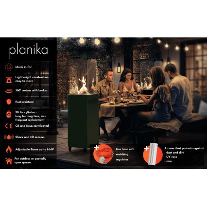 Planika - Caminetto a gas da esterno 142x36 cm 8kW verde + copertura di protezione