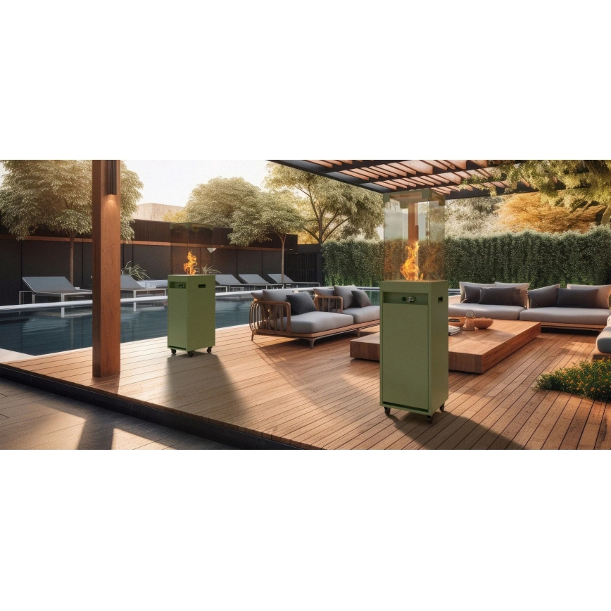 Planika - Caminetto a gas da esterno 142x36 cm 8kW verde + copertura di protezione