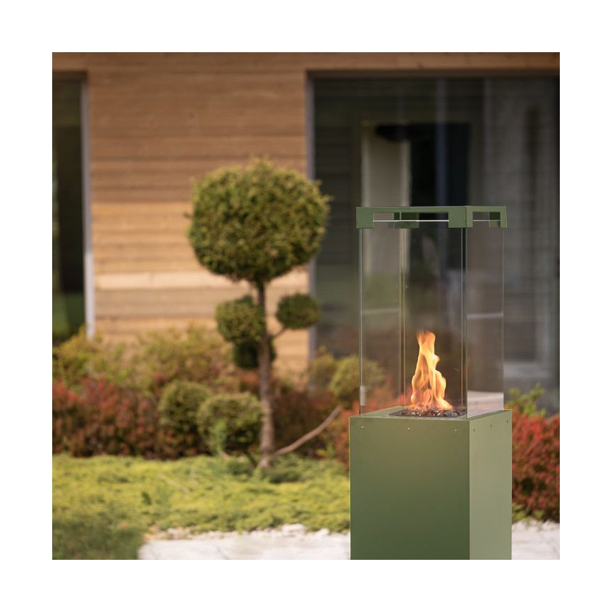 Planika - Caminetto a gas da esterno 142x36 cm 8kW verde + copertura di protezione