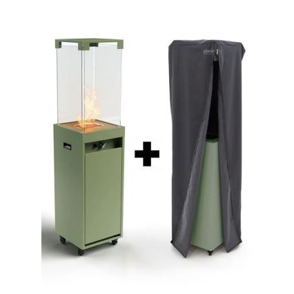 Planika - Caminetto a gas da esterno 142x36 cm 8kW verde + copertura di protezione