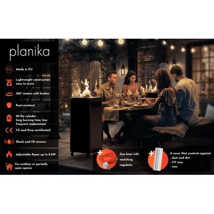Planika - Camino a gas da esterno 142x36 cm 8kW 1xAAA nero + copertura protettiva