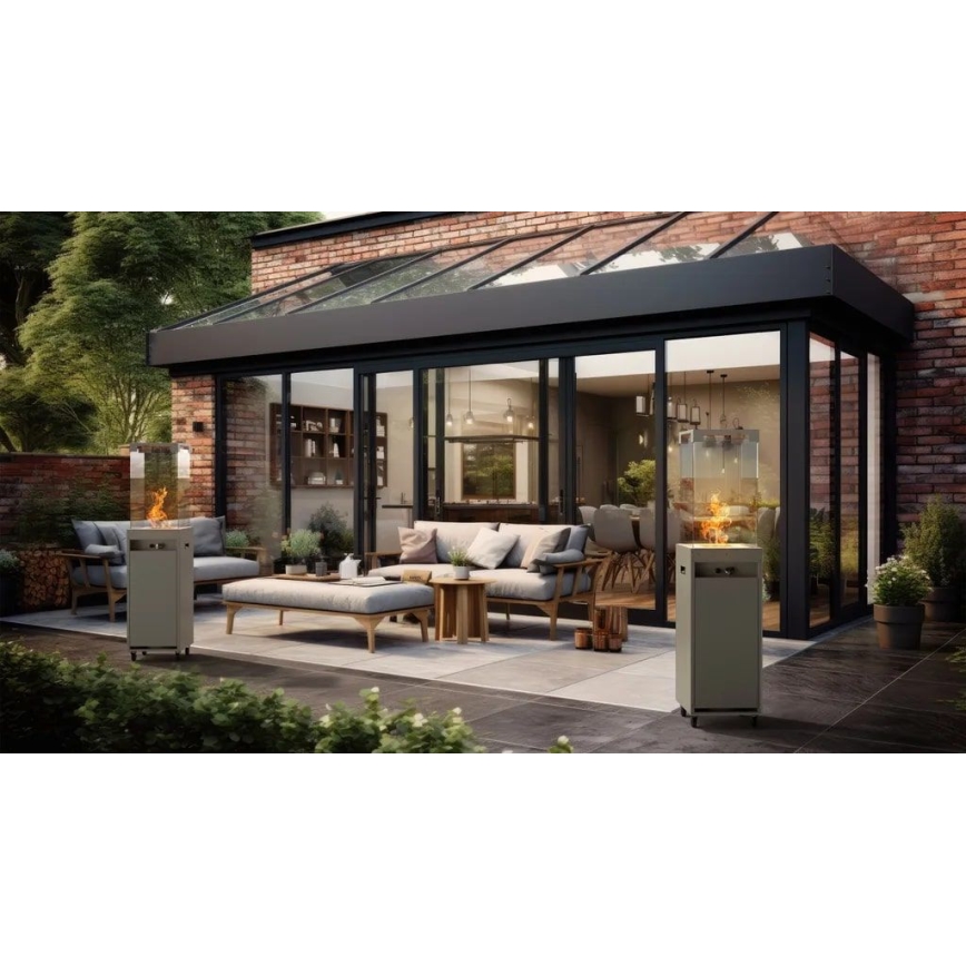 Planika - Camino a gas per esterni 142x36 cm 8kW 1xAAA grigio + custodia protettiva