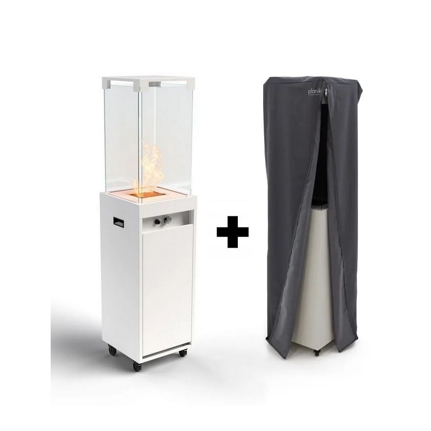 Planika - Cheminée à gaz d'extérieur 142x36 cm 8kW blanc + housse de protection
