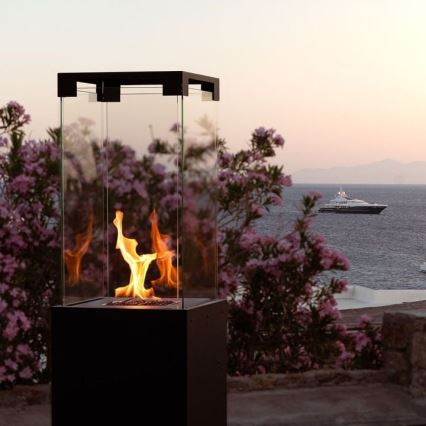 Planika - Cheminée à gaz d'extérieur 142x36 cm 8kW noir + housse de protection