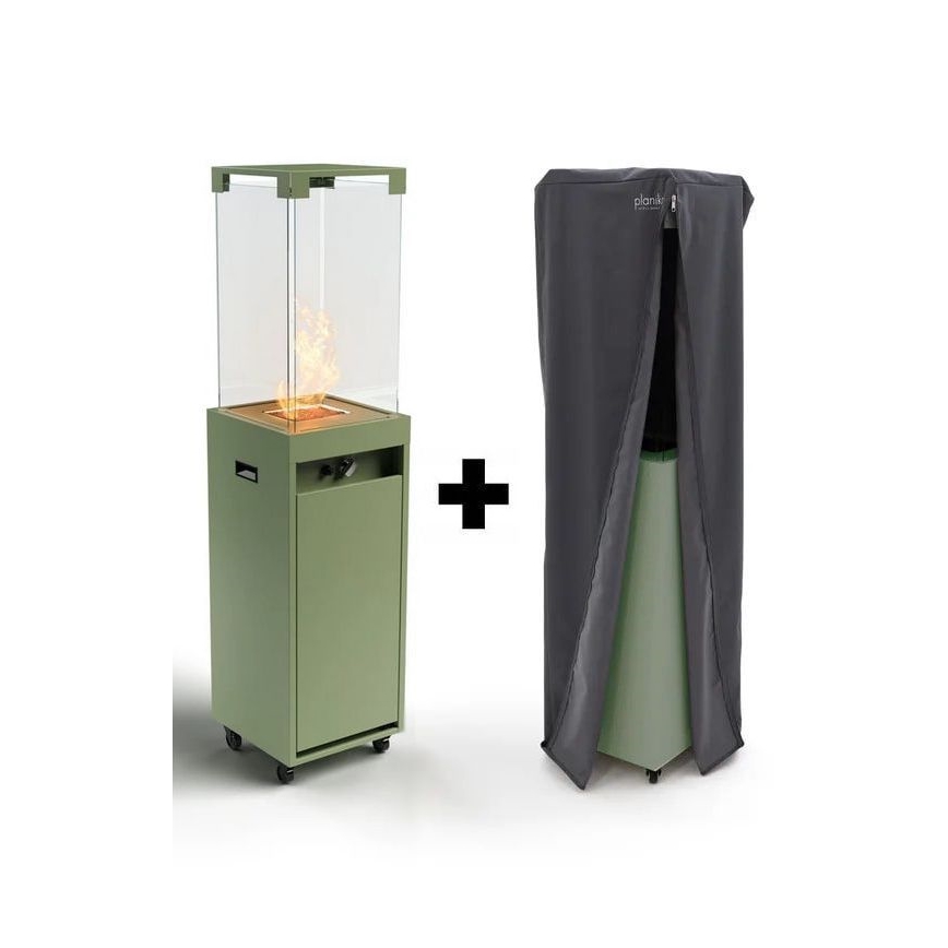 Planika - Cheminée à gaz d'extérieur 142x36 cm 8kW verte + housse de protection