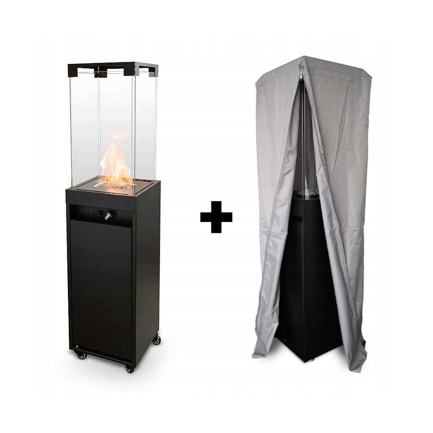Planika - Foyer extérieur au gaz 142x36 cm 8kW 1xAAA noir + housse de protection