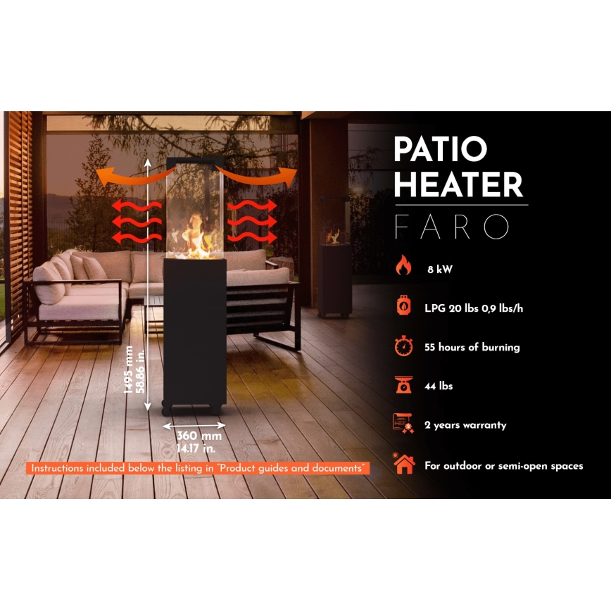 Planika - Outdoor-Gas-Kamin 142x36 cm 8kW schwarz + Schutzabdeckung