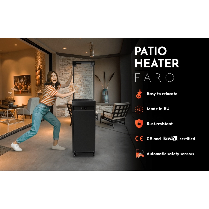 Planika - Outdoor-Gas-Kamin 142x36 cm 8kW schwarz + Schutzabdeckung