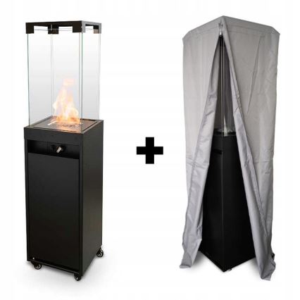Planika - Outdoor-Gas-Kamin 142x36 cm 8kW schwarz + Schutzabdeckung