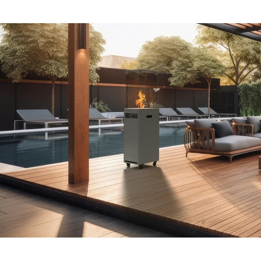 Planika - Outdoor-Gaskamin 142x36 cm 8kW 1xAAA grau + Schutzabdeckung