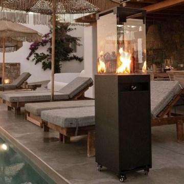 Planika - Foyer extérieur au gaz 142x36 cm 8kW 1xAAA noir + housse de protection