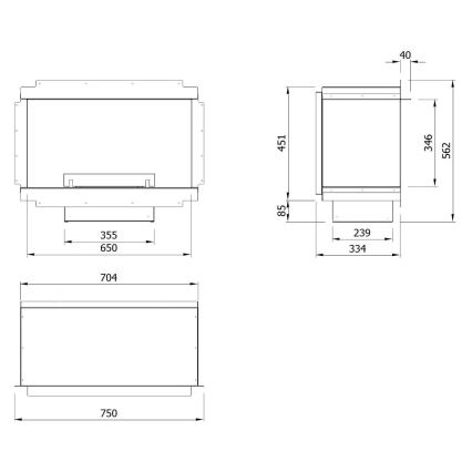 Planika Senso Fireplace BEV- Cheminée encastrée SENSO BIO 56,2x75 cm 2,5kW+ télécommande