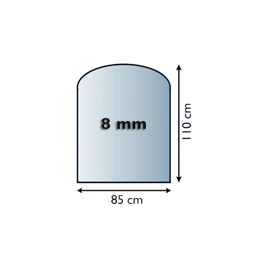 Plaque de verre pour dessous de cheminée 1100x850x8 mm demi-arche