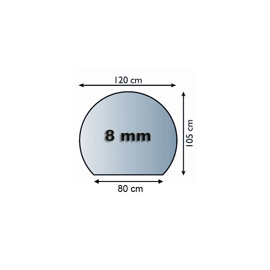 Plaque de verre pour dessous de cheminée 1200x1050x8 mm semi-circulaire