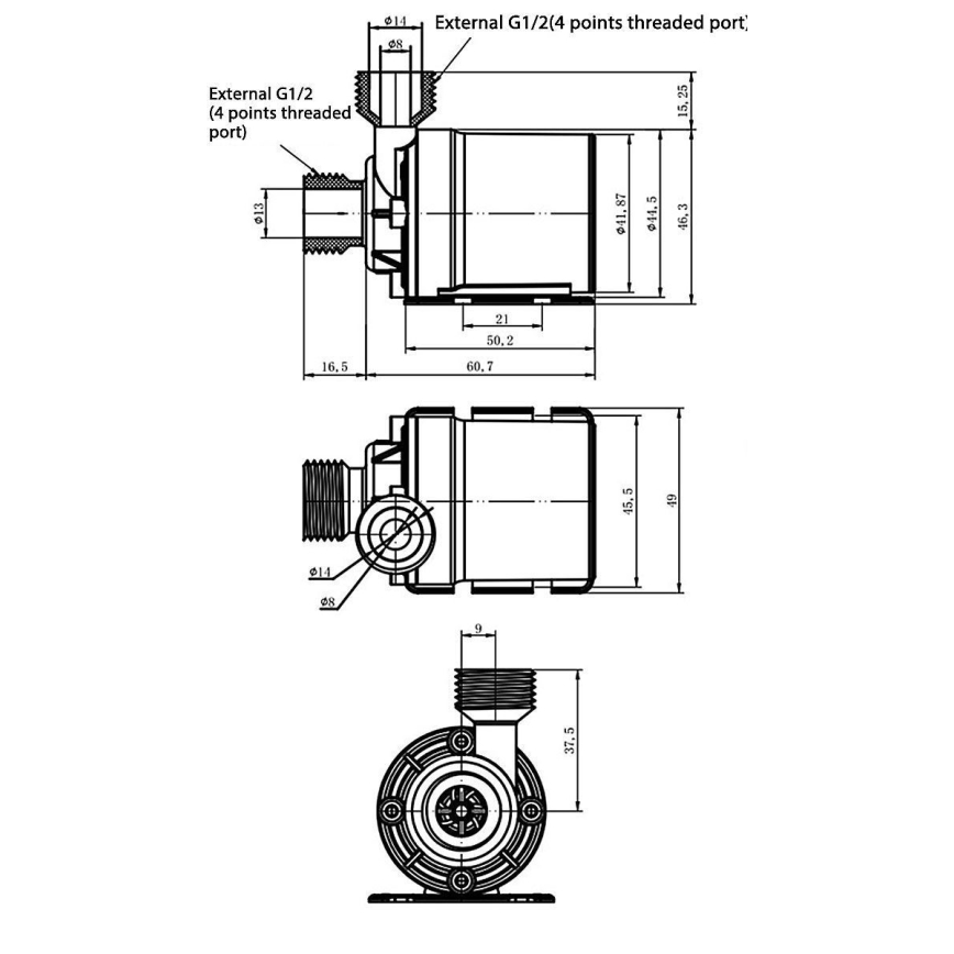 Pompe 12VDC 800l/heure G1/2"