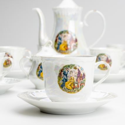 Porcellana tè set perlato bianco