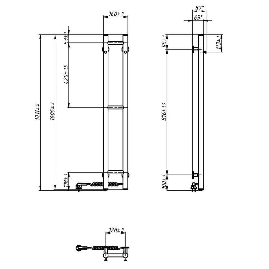 Portasciugamani elettrico SILOUETTE 187W/230V 101,1 cm IP44 bianco destra arrotondato
