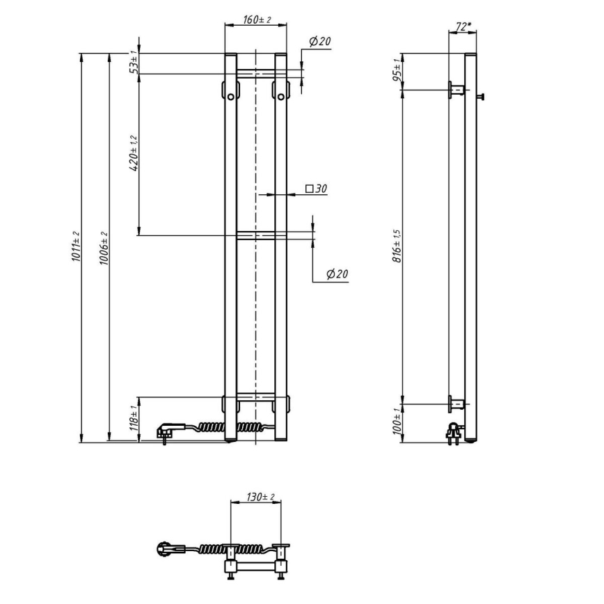 Portasciugamani elettrico SILOUETTE 187W/230V 101,1 cm IP44 nero destra quadrato