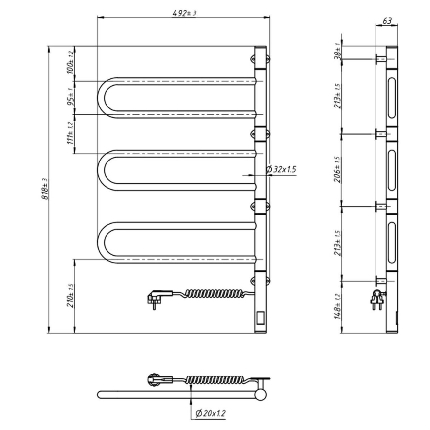 Portasciugamani rotante elettrico con termostato FOUETTE 185W/230V 81,8 cm IP44 bianco
