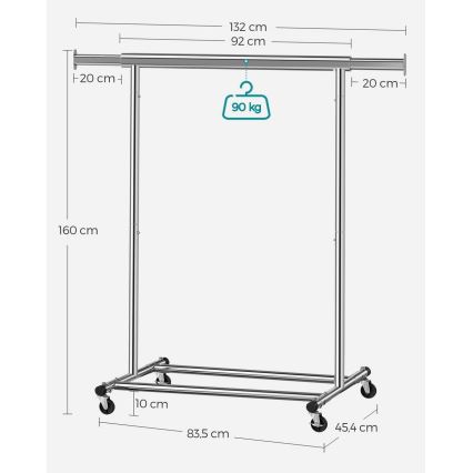 Porte-manteau mobile LINEA, finition argentée