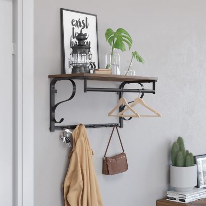 Porte-manteau mural avec étagère NATE marron/noir
