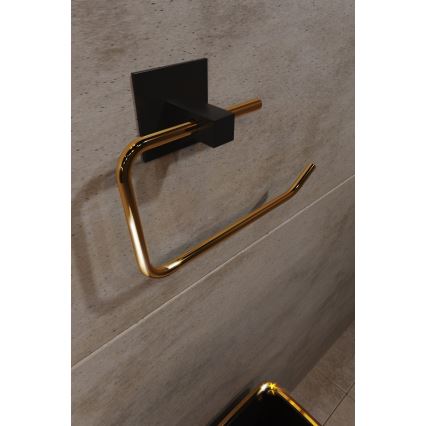 Porte-papier toilette en métal 8x16 cm noir/doré