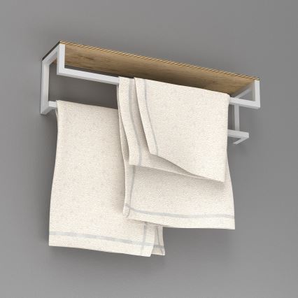 Porte-serviettes mural avec étagère 14x60 cm blanc
