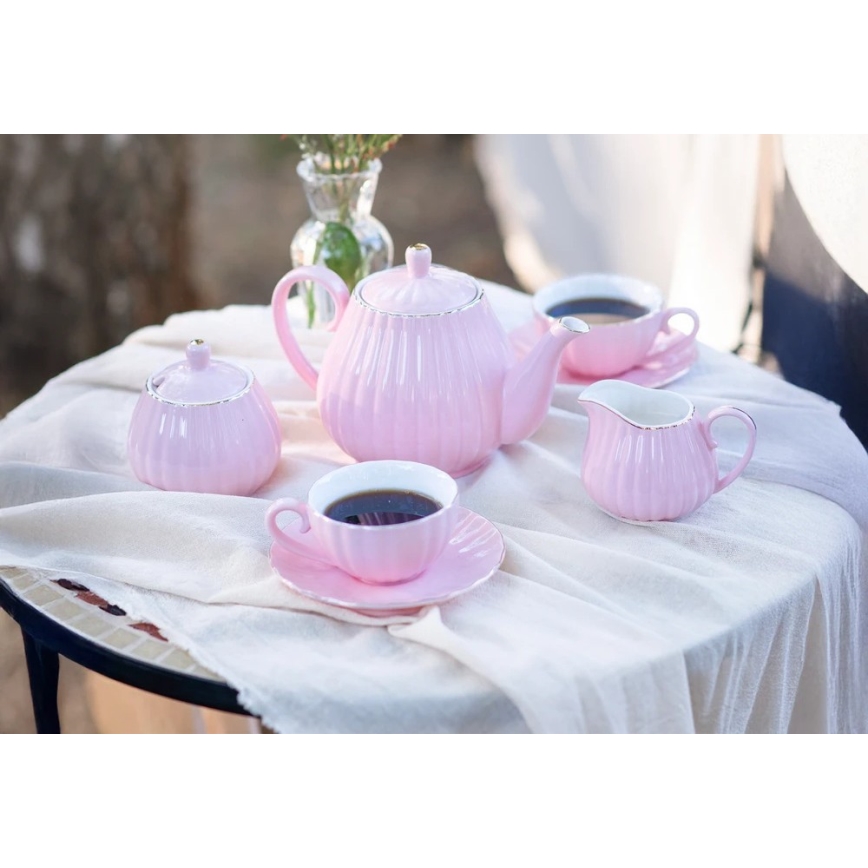Porzellan-Kaffeeset, 15-teilig, rosa
