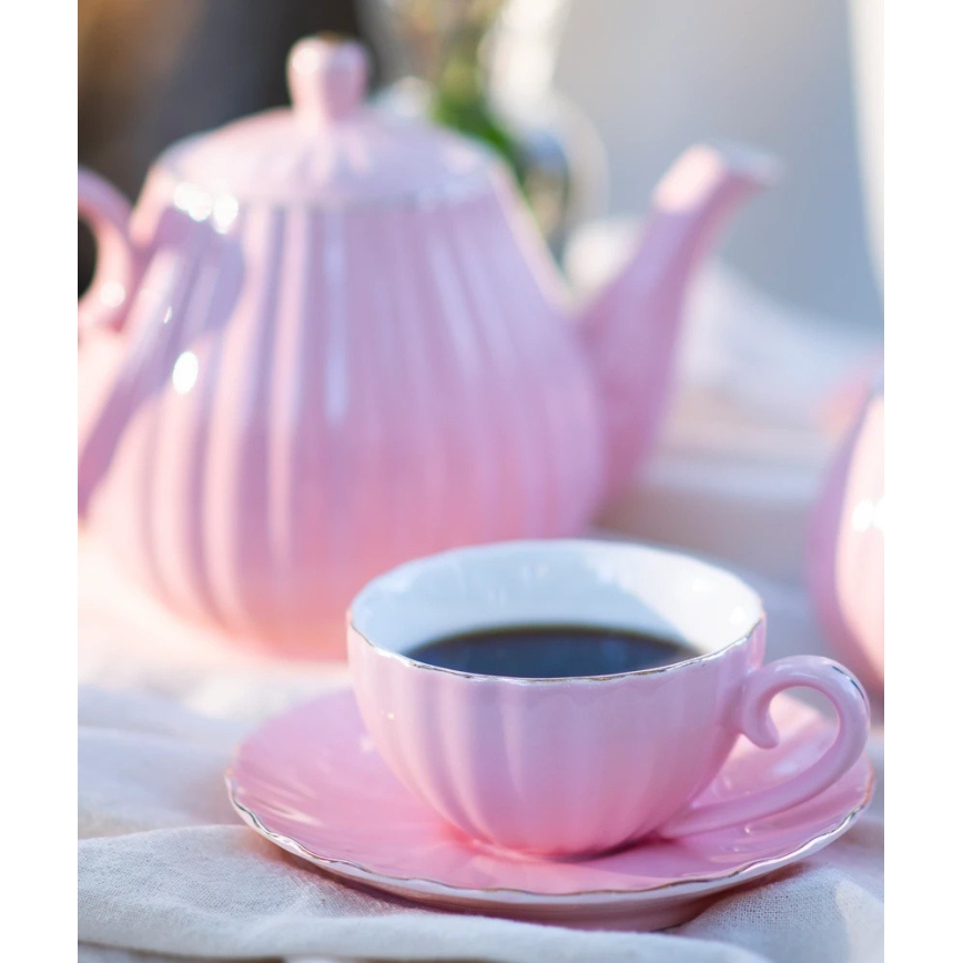 Porzellan-Kaffeeset, 15-teilig, rosa